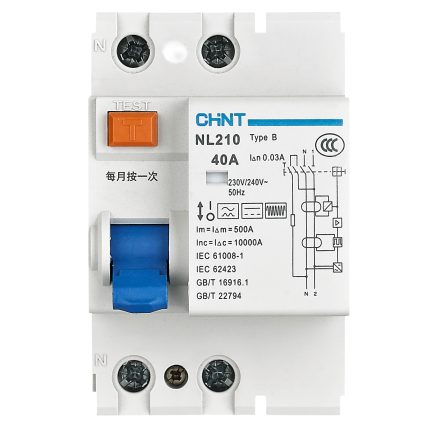 CHINT NL210 Type B RCD RCCB 2P 25A-63A for PV/EV Charging