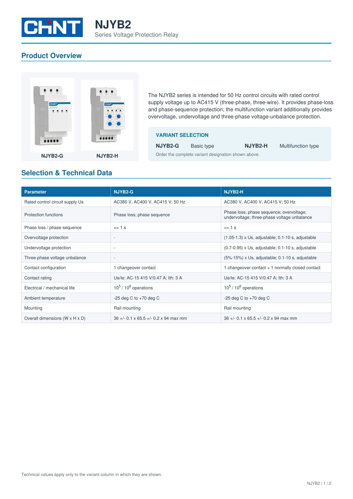 NJYB2 technical catalog page 1
