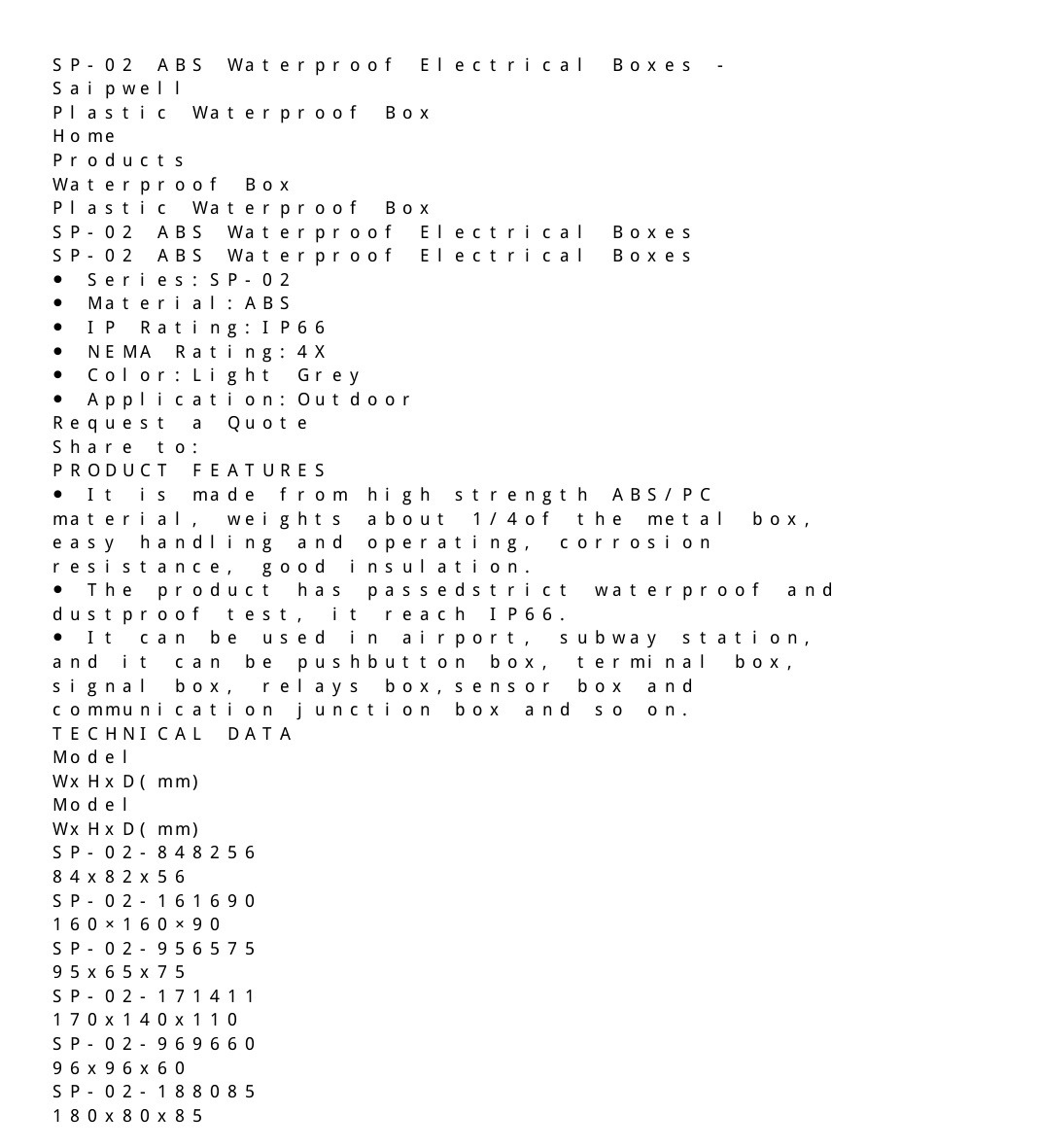SP-02 technical catalog page 1