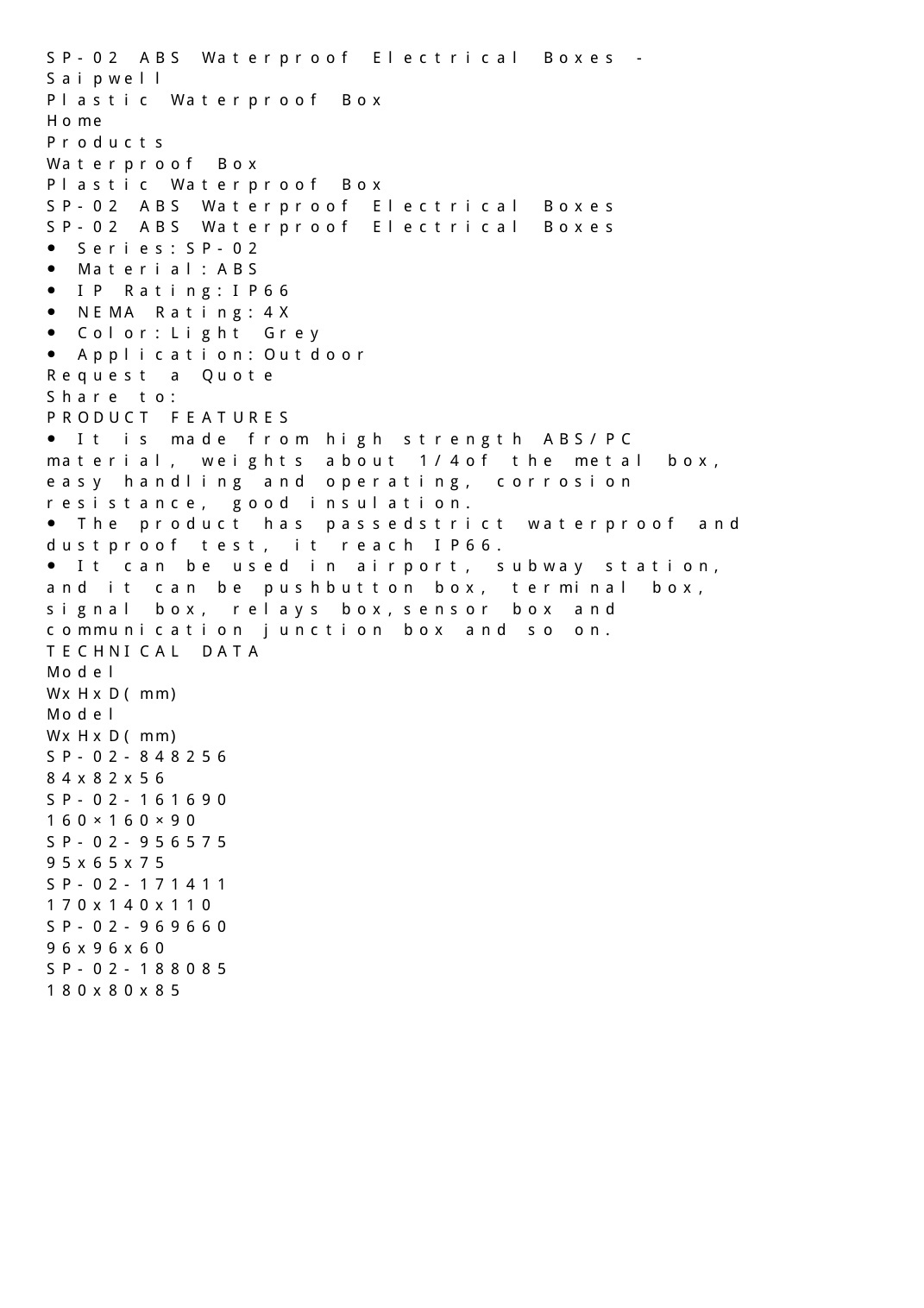 SP-02 technical catalog page 1