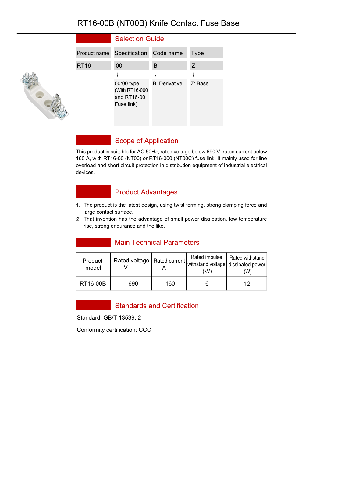 DELIXI RT16-00B English manufacturer selection guide and technical ratings