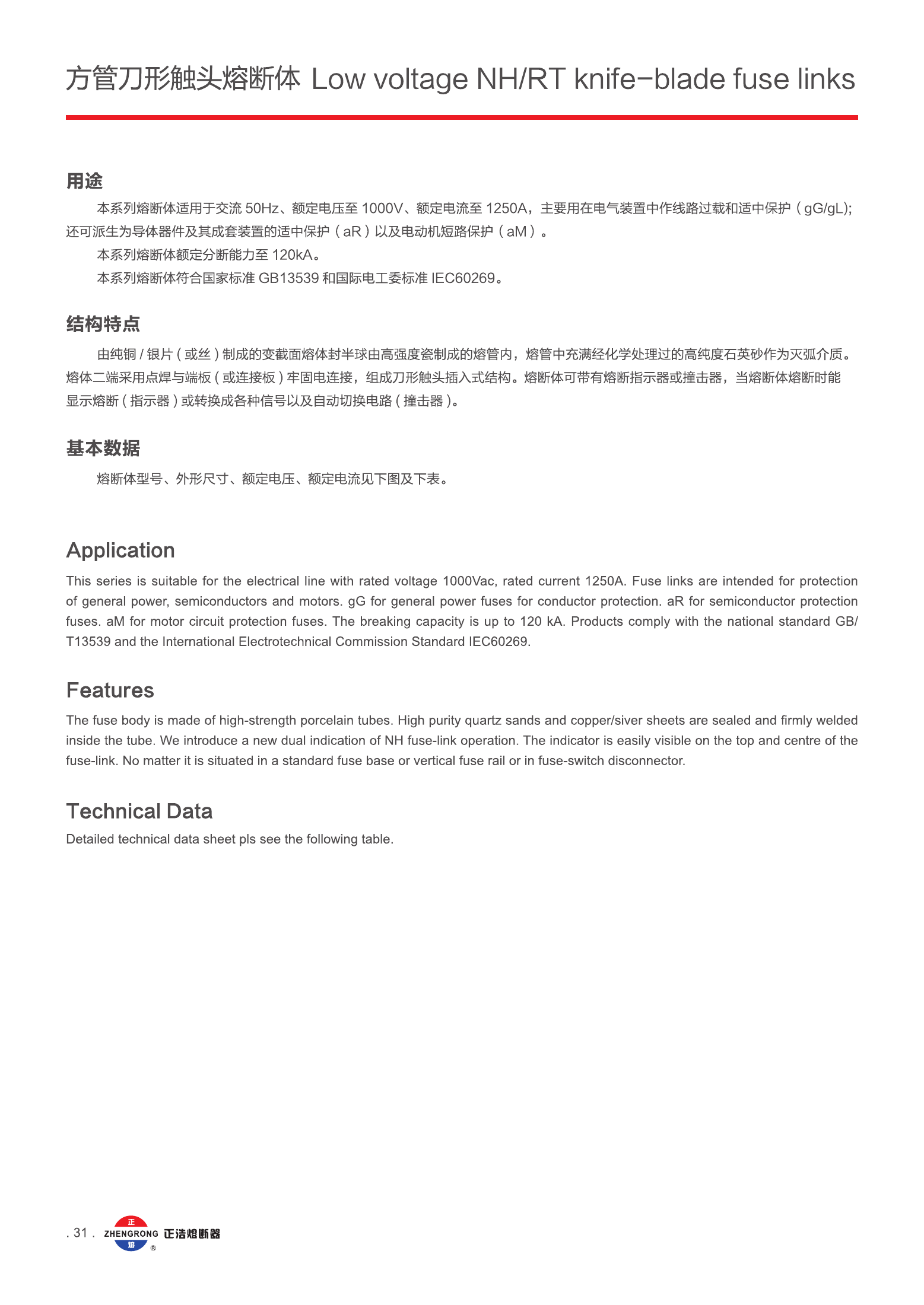 NH / NT Knife-Blade Fuse retained manufacturer reference page 1